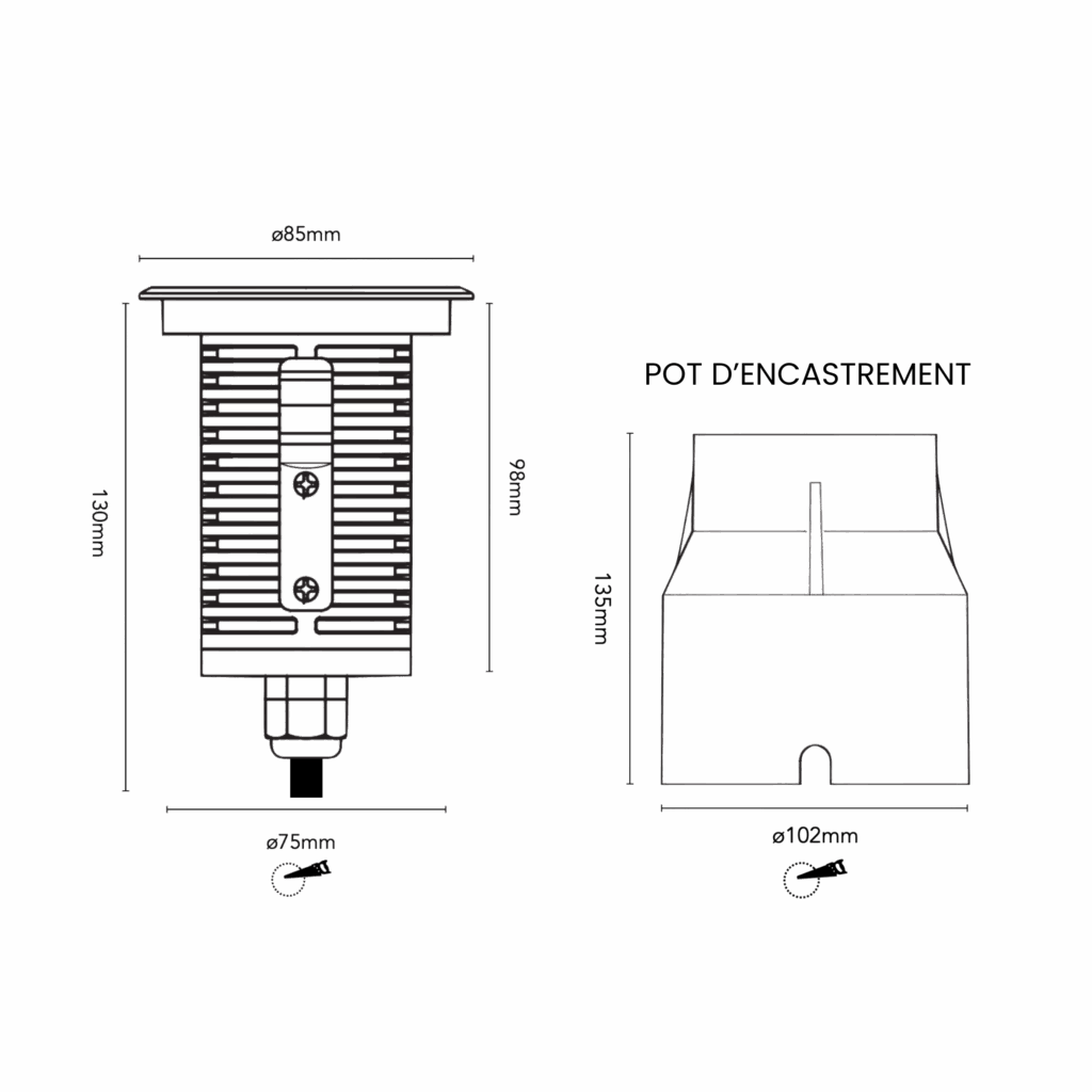 Schéma du produitIN7R-AC – ENCASTRÉ DE SOL 7W 230V